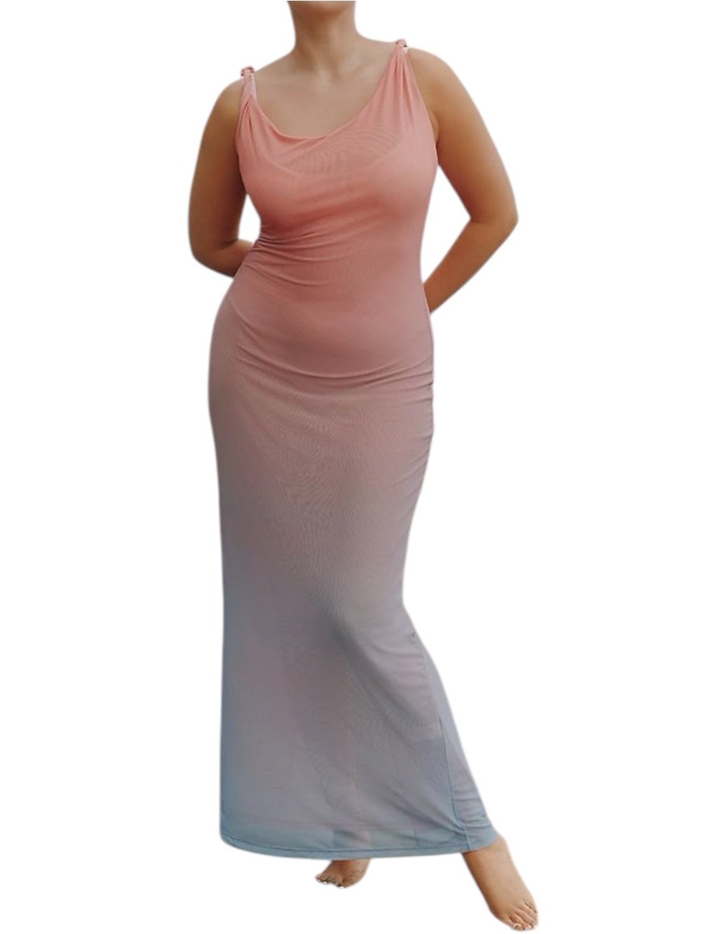 Good American NWT Mesh Twist Maxi Dress in Sunset Gradient Sz Med